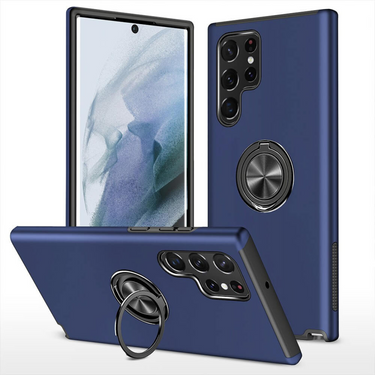 Samsung Galaxy S22 Ultra Compatible Case Cover With Shockproof Magnetic Ring Holder - Navy